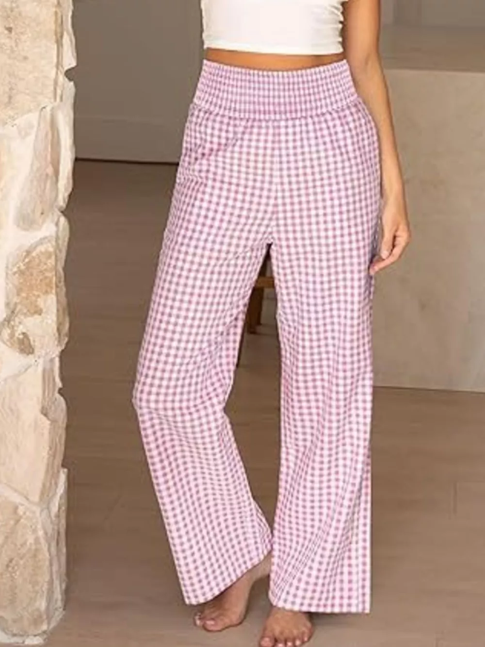 Gingham Wide-Leg Pants, image 8