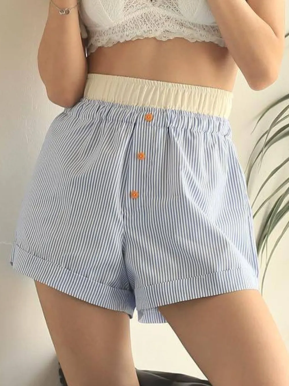 Striped Elastic Waist Shorts, image 19