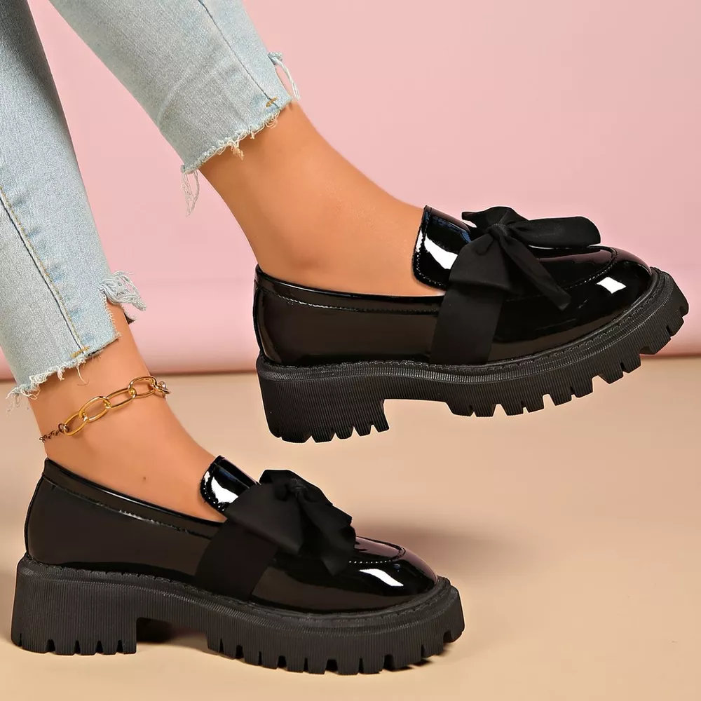 Bow Decor Round Toe Loafers, image 5