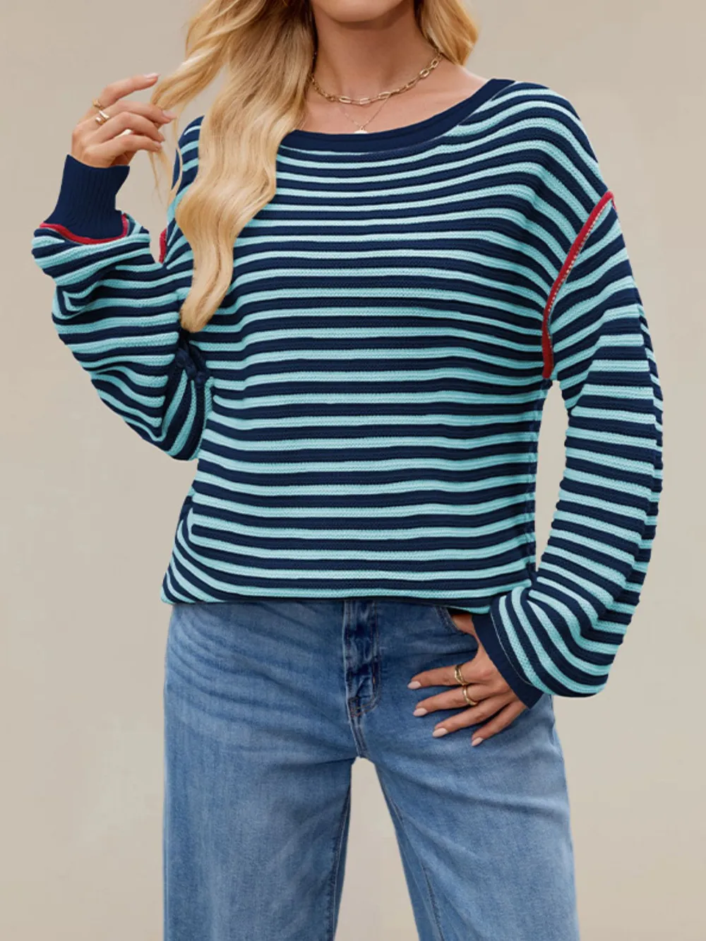 Slit Striped Oversized Sweater, image 10