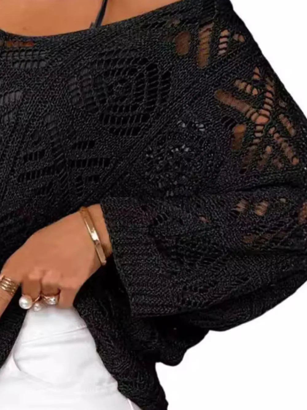 Openwork 3/4 Sleeve Knit Cover Up, image 12