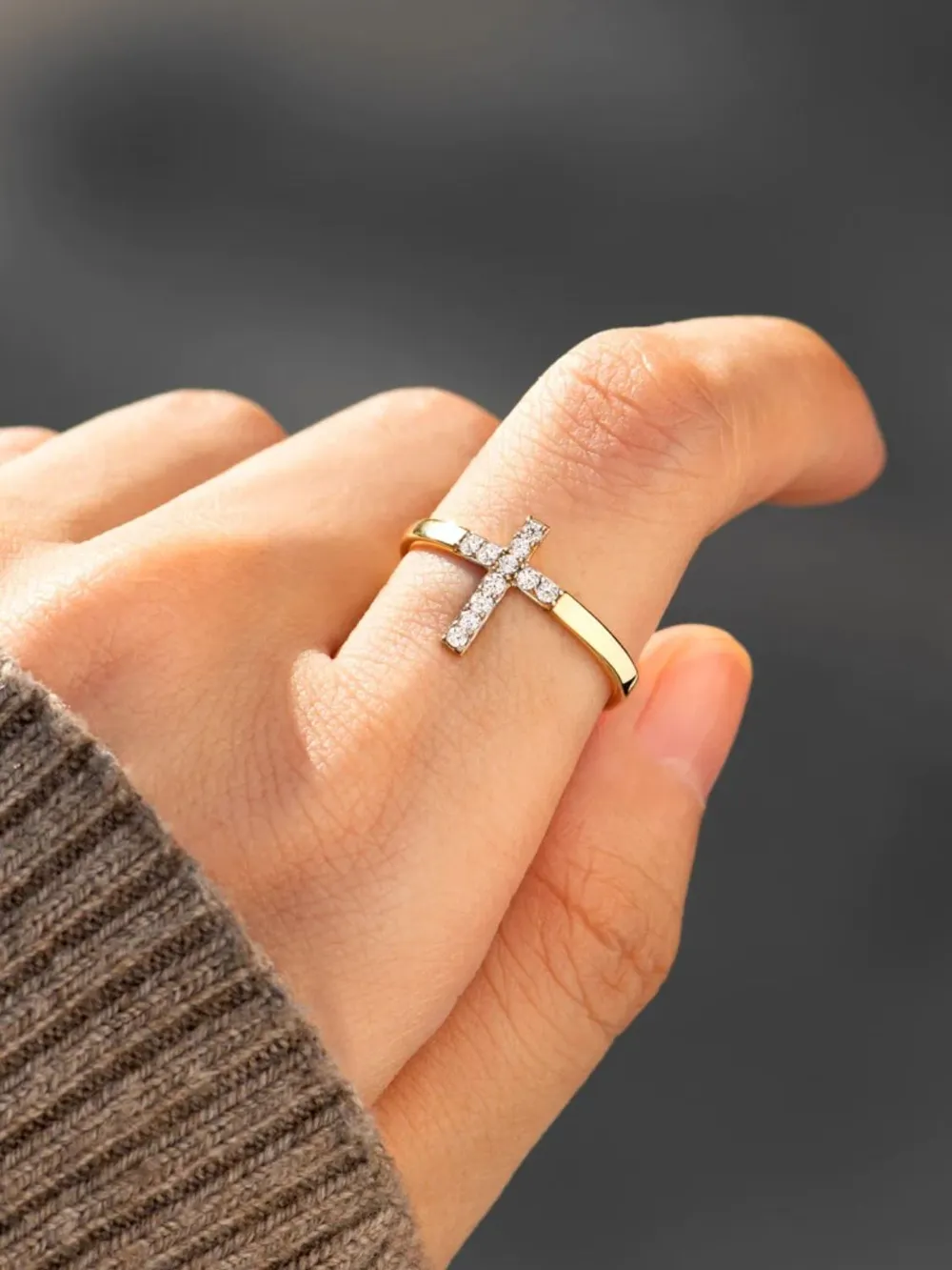 925 Sterling Silver Inlaid Zircon Cross Ring, image 2