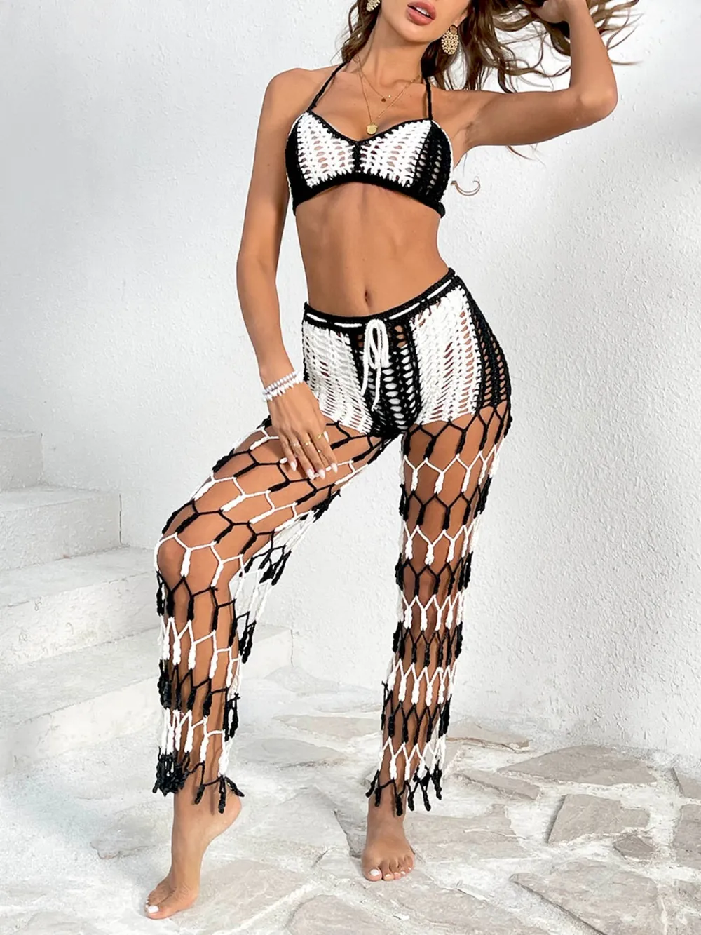 Cutout Halter Neck Top and Pants Two-Piece Swim Set, image 5