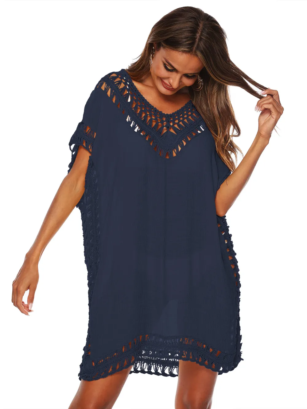 Bohemian Crochet Trim Beach Cover Up Dress, image 12