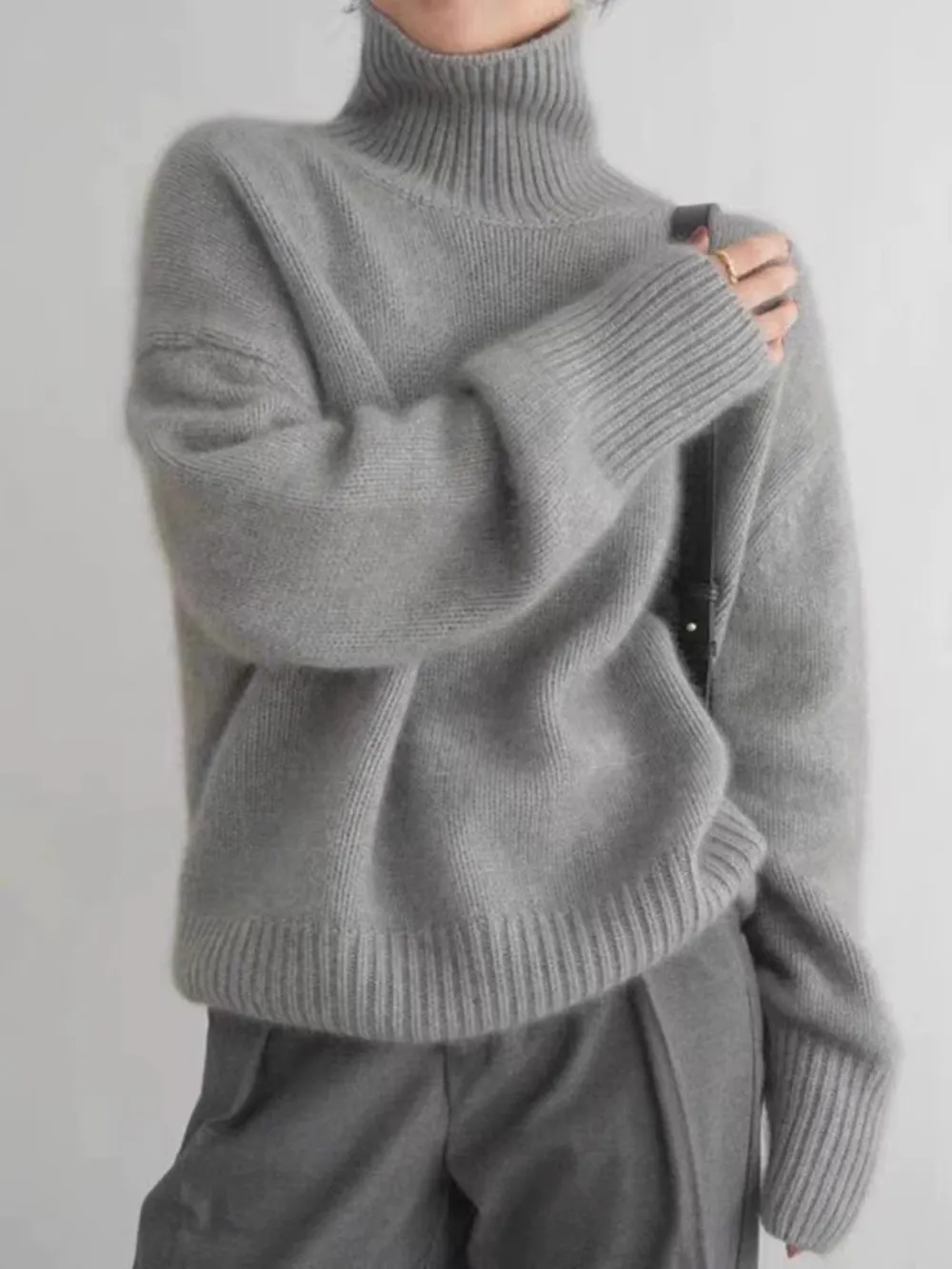 Turtleneck Dropped Shoulder Long Sleeve Sweater, image 5