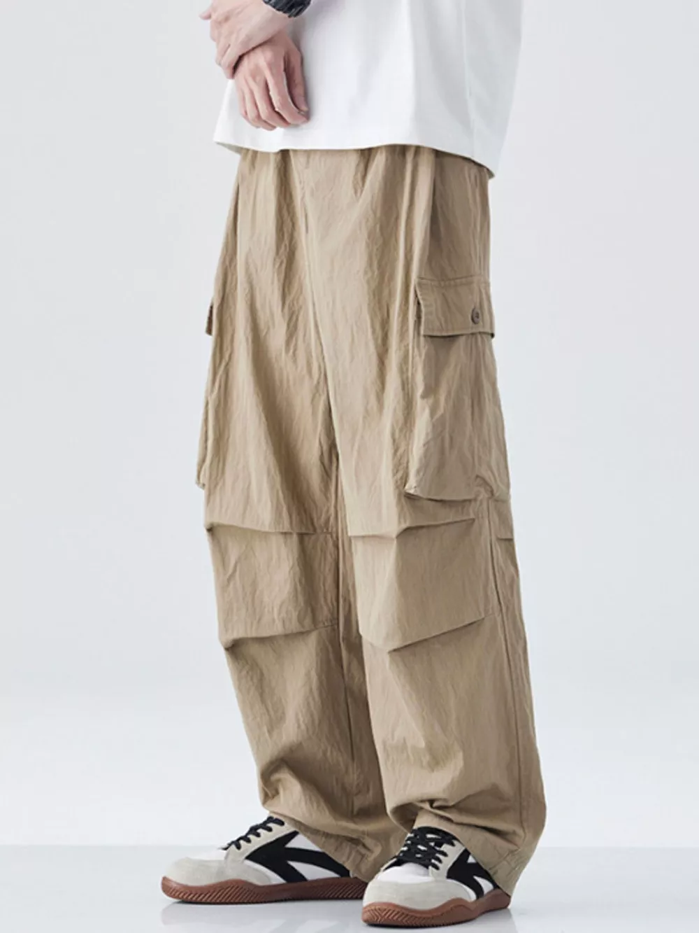 Men's Drawstring Wide Leg Cargo Pants, image 6