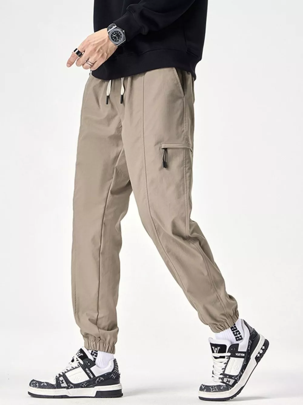 Men's Plus Size Drawstring Wide Leg Joggers, image 6