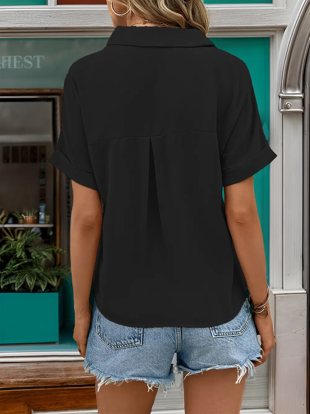 Johnny Collar Half Sleeve Blouse, image 5
