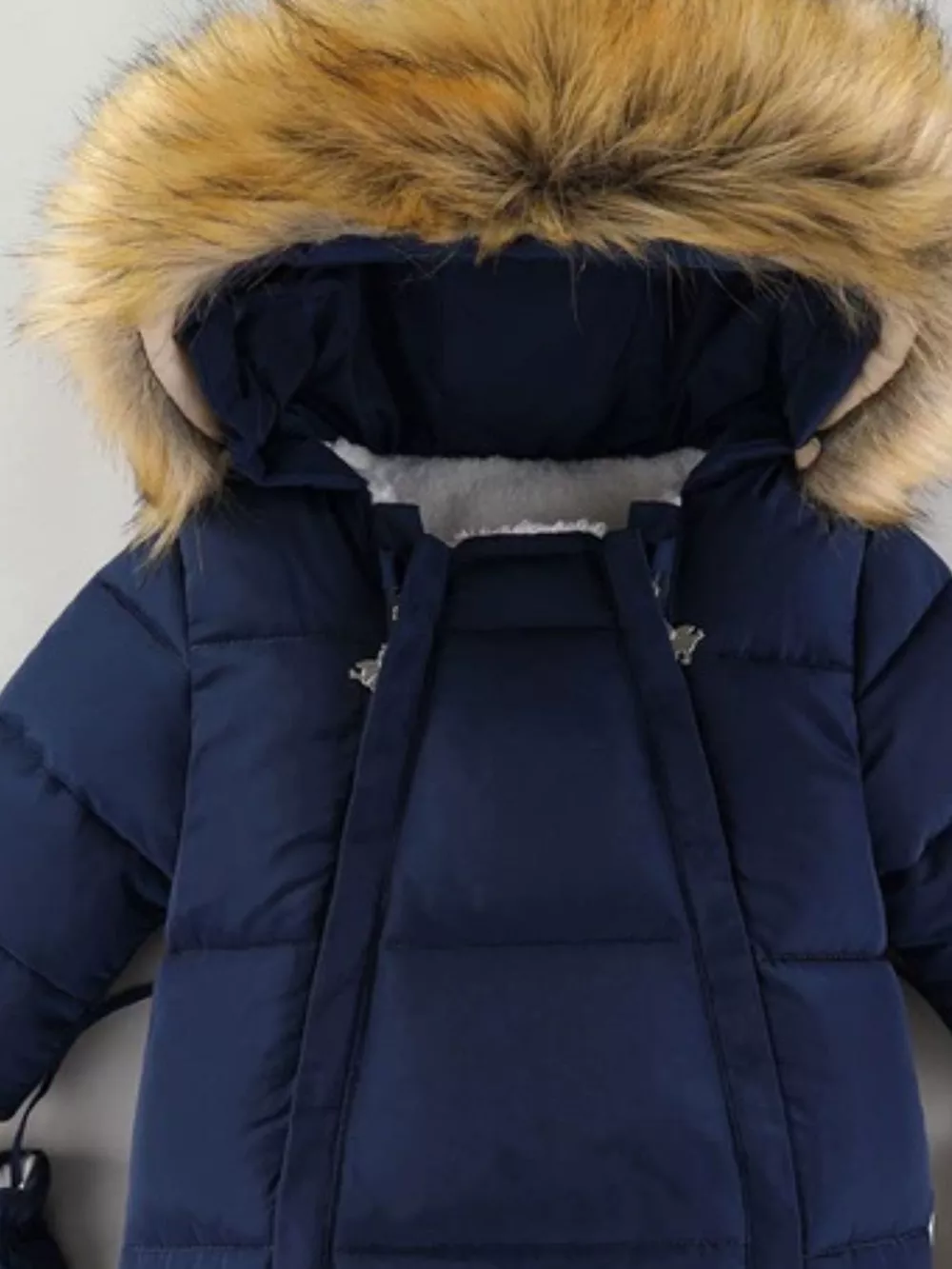 Children's Warm Padded One-Piece Snowsuit with Fur Hood, image 5