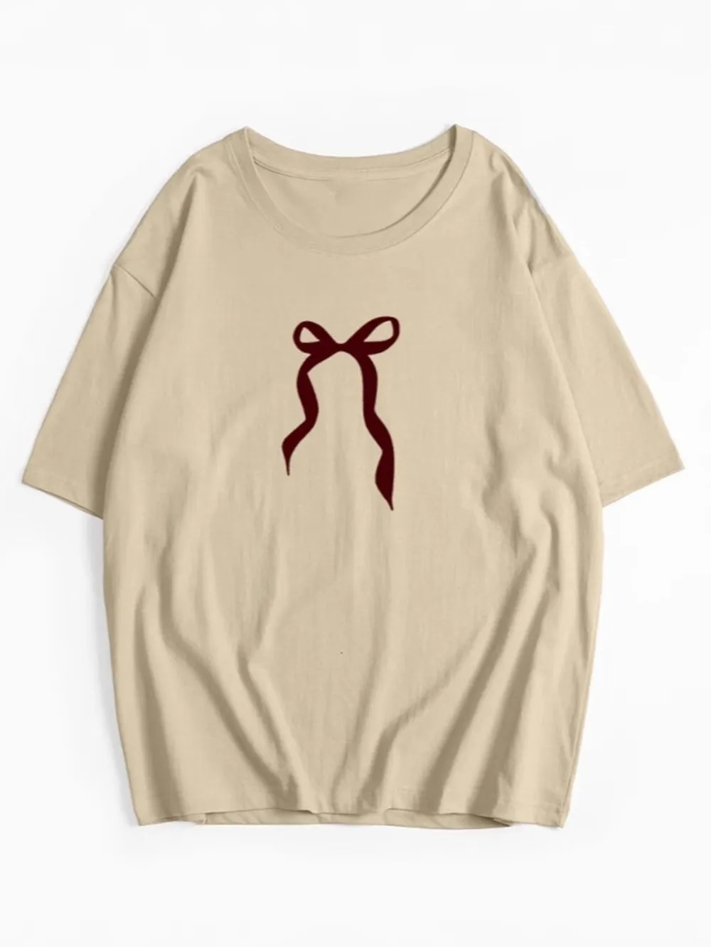 Plus Size Bow Round Neck Short Sleeve T-Shirt