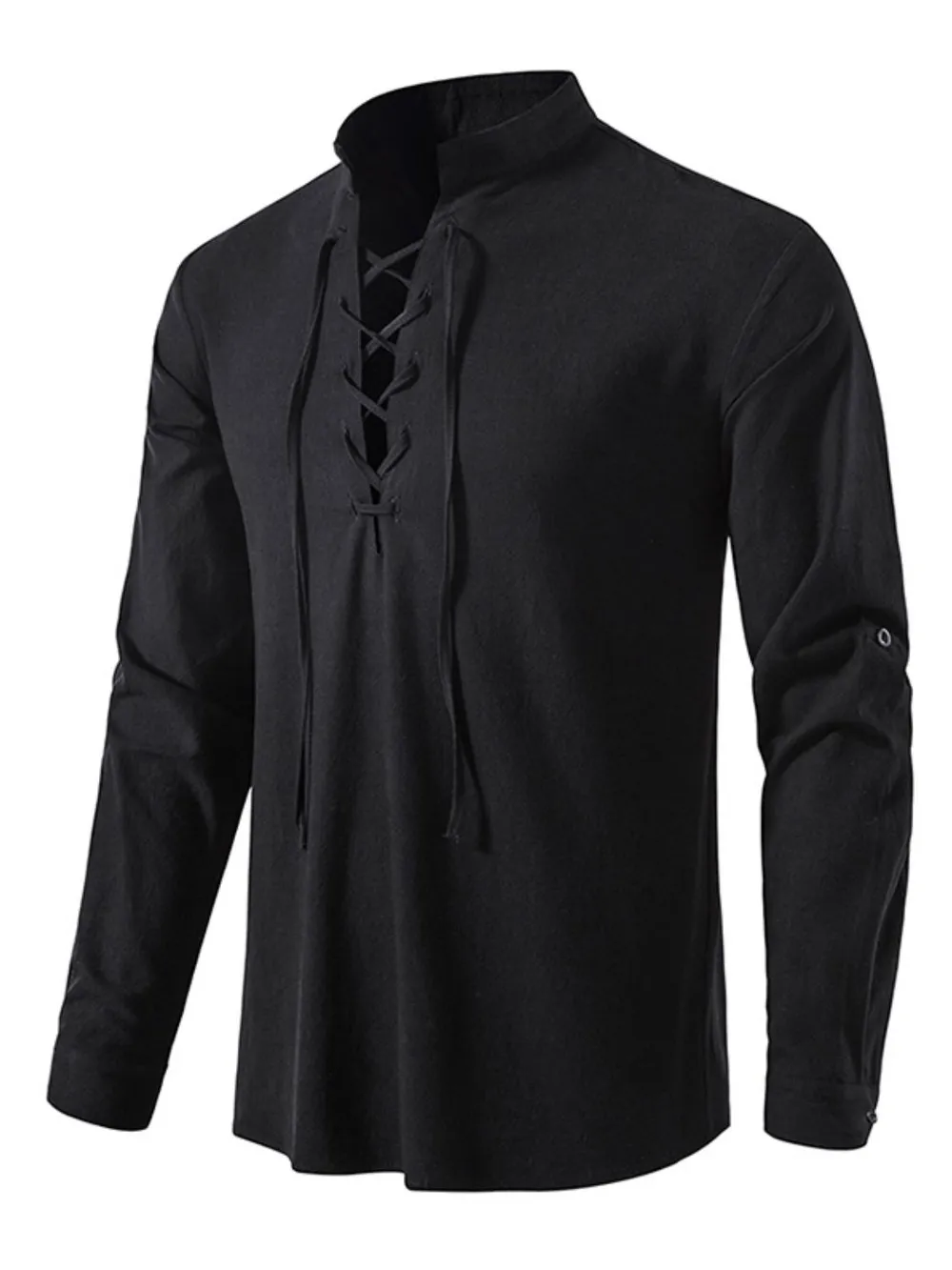 Men's Lace Up Long Sleeve Blouse, image 3