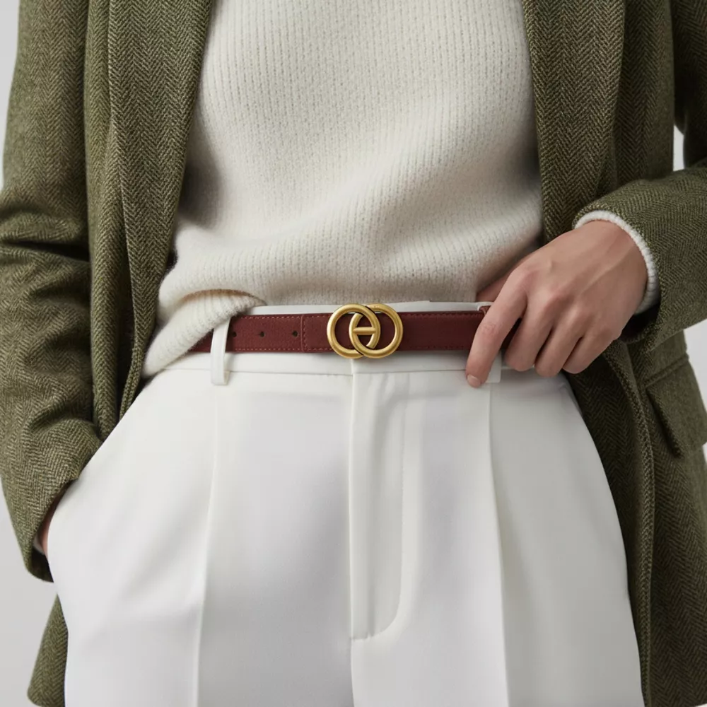 Golden Buckle Leather Belt, image 2