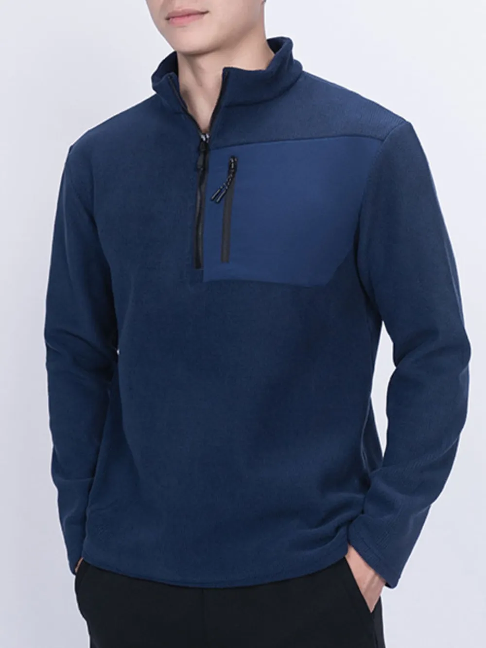 Men's Plus Size Half-Zip Fleece Sweatshirt with Chest Pocket, image 5
