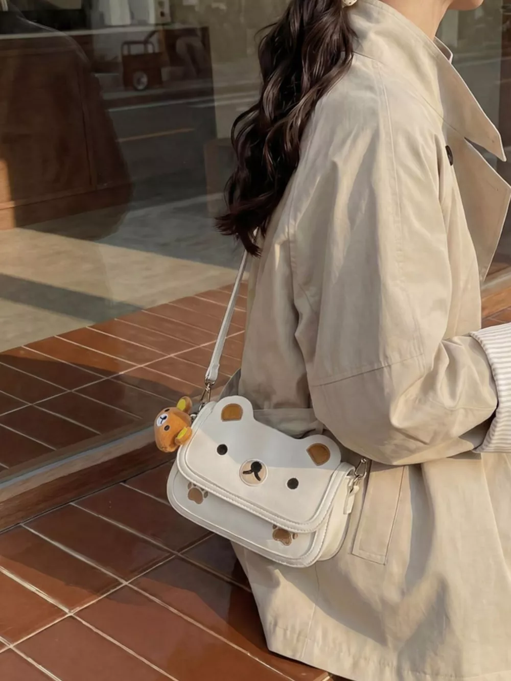 Cartoon Bear Crossbody Bag with Plush Bear Charm, image 2
