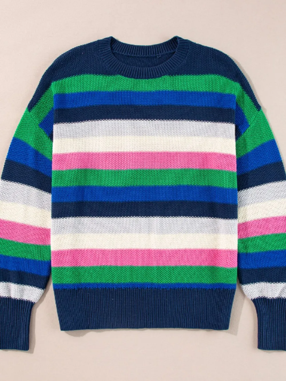 Contrast Striped Round Neck Long Sleeve Sweater, image 7