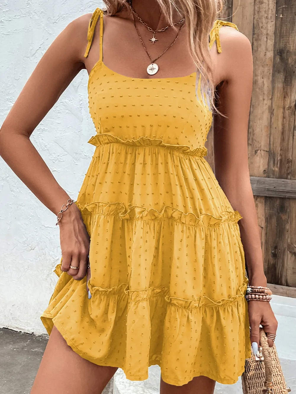 Frill Spaghetti Strap Tiered Dress, image 7