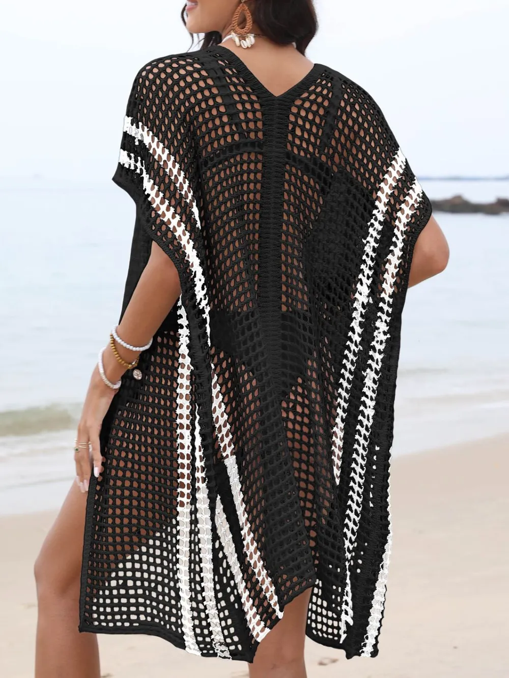 Open Front Contrast Openwork Cover-Up, image 6