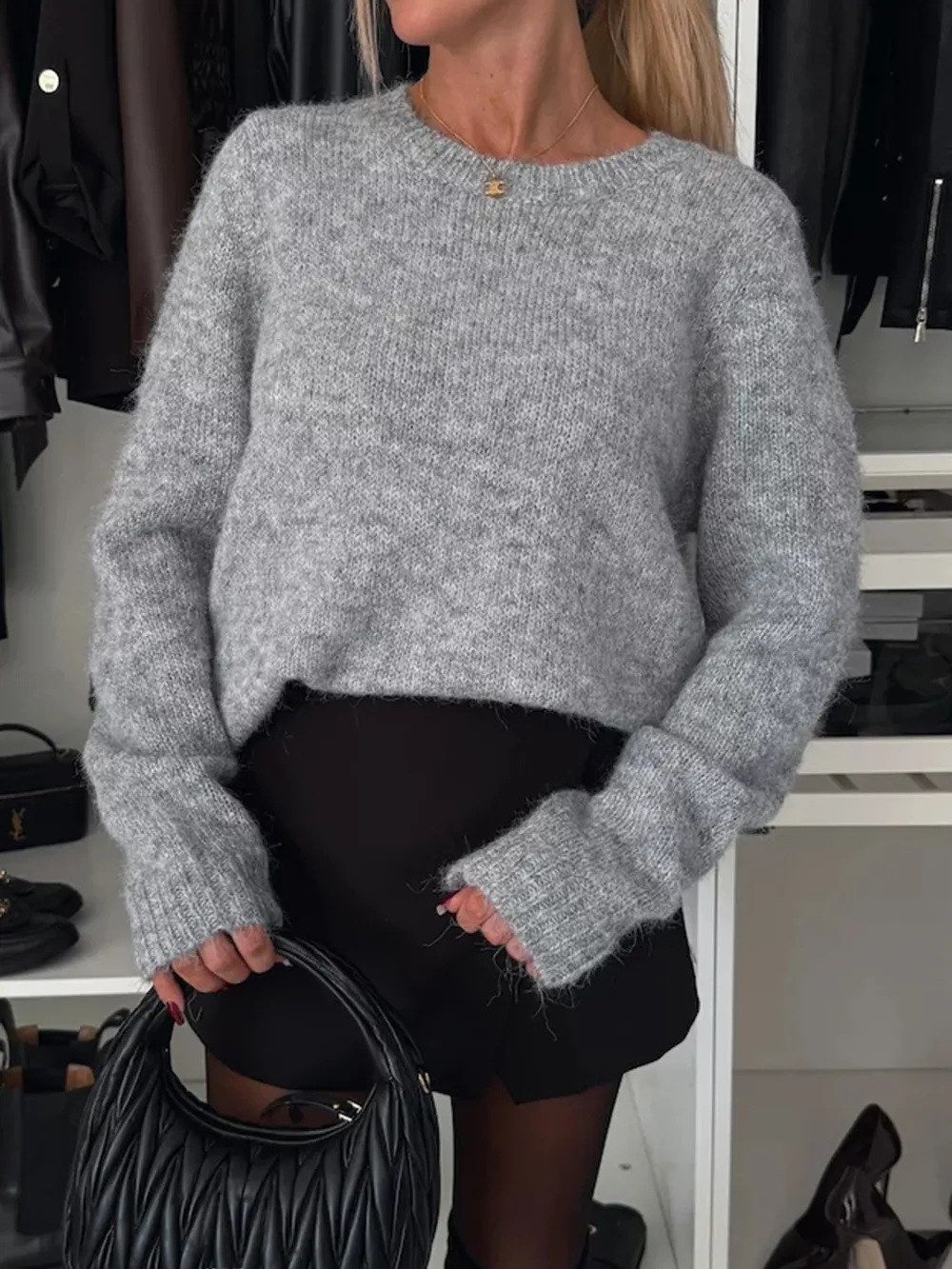 Bow Slit Back Round Neck Sweater, image 6