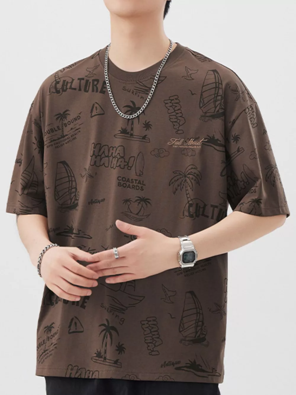 Men's Plus Size Printed Round Neck Relaxed Fit T-Shirt, image 2