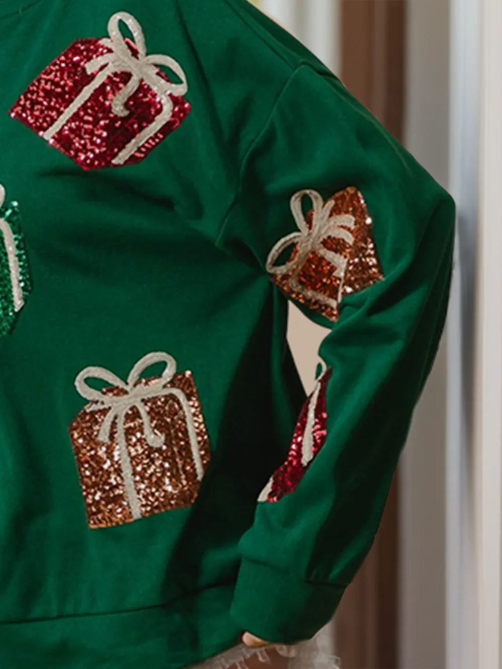Sequin Gift Box Long Sleeve Sweatshirt, image 3