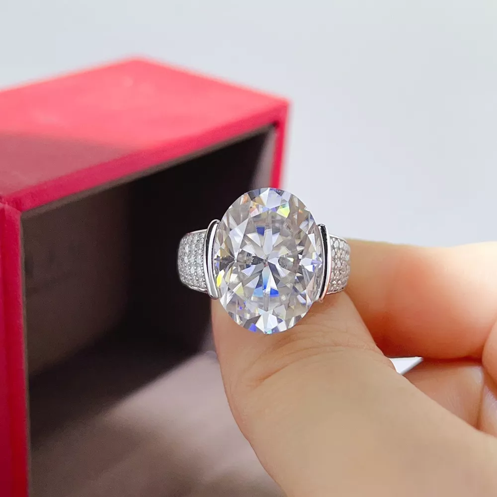 10 Carat Moissanite 925 Sterling Silver Oval Cut Ring, image 3