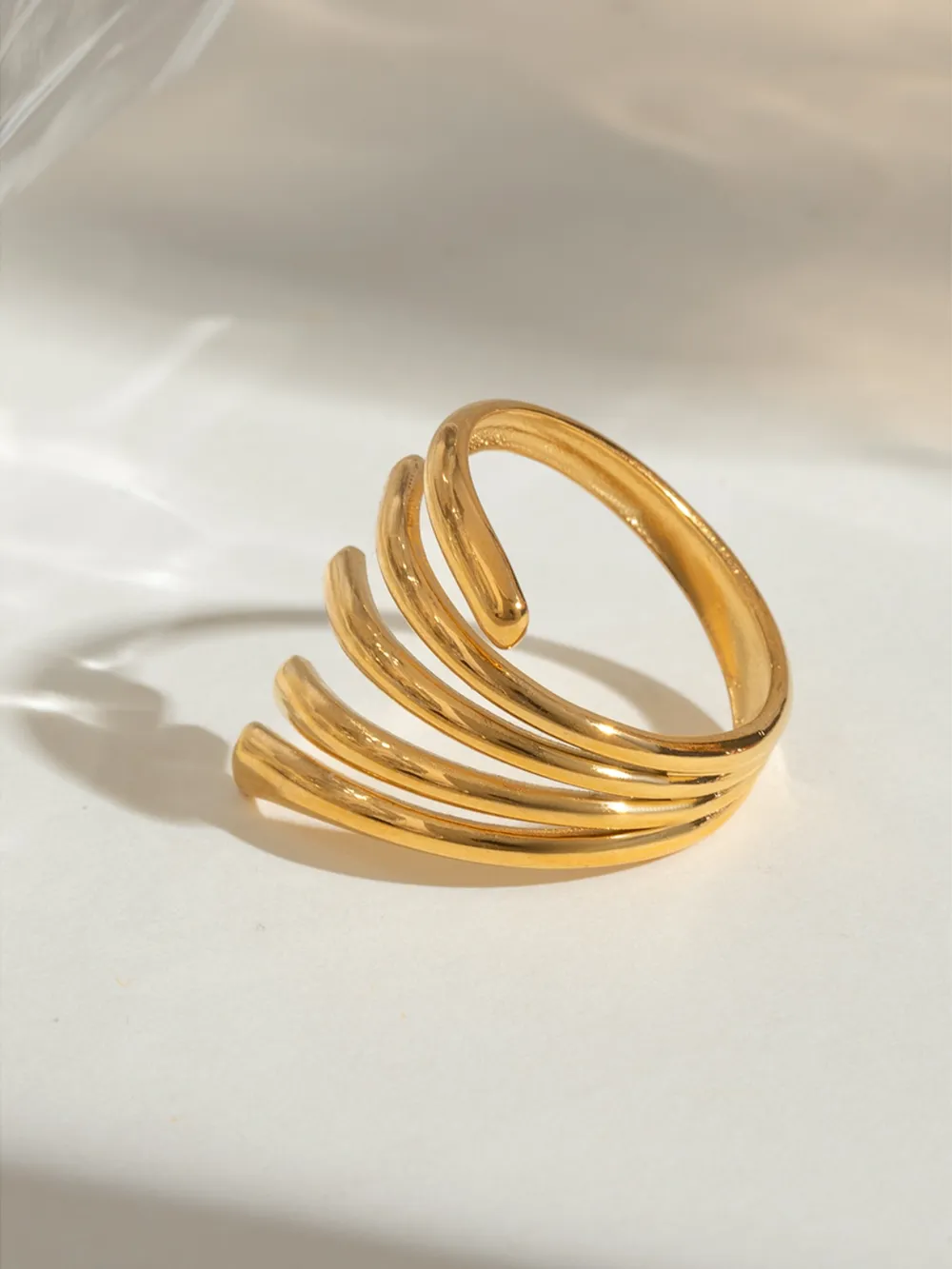 18K Gold-Plated Stainless Steel Irregular Lines Open Ring, image 5