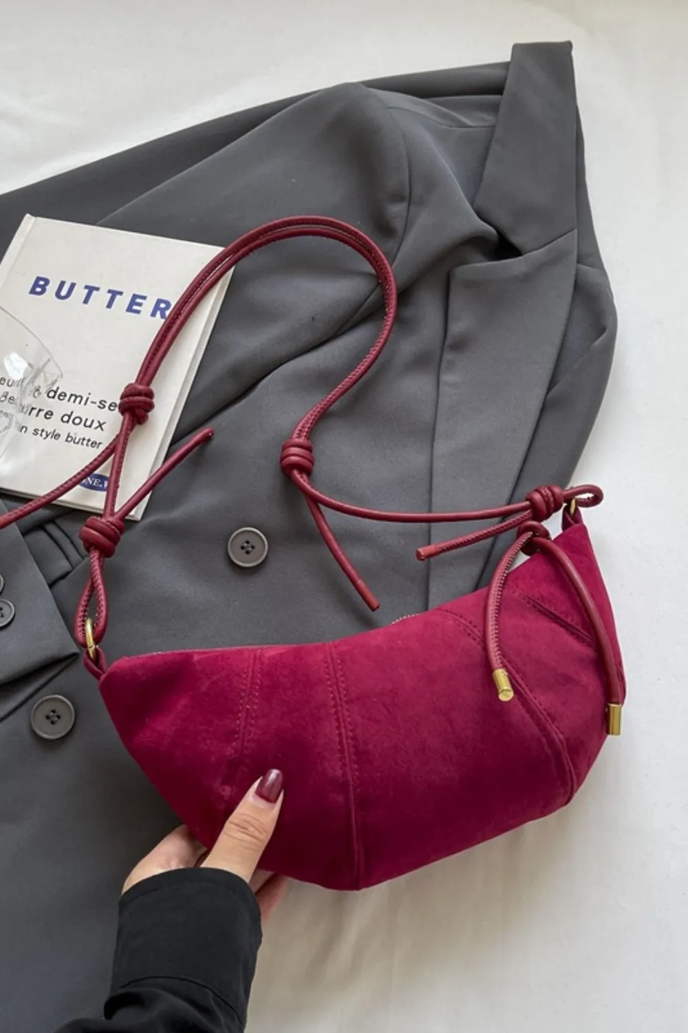 PU Leather Strap Suede Shoulder Bag, image 9
