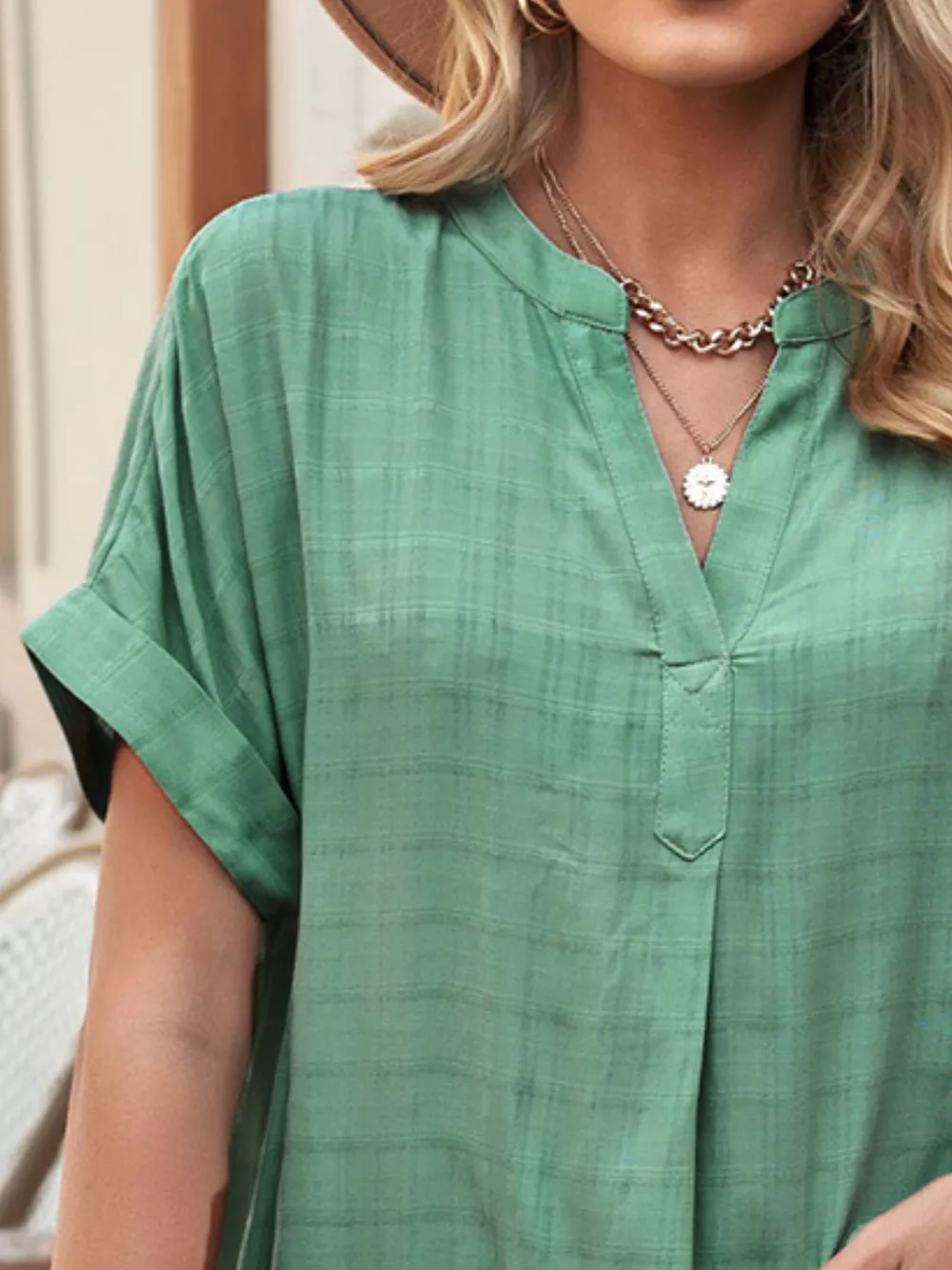 Notched Short Sleeve Blouse, image 19