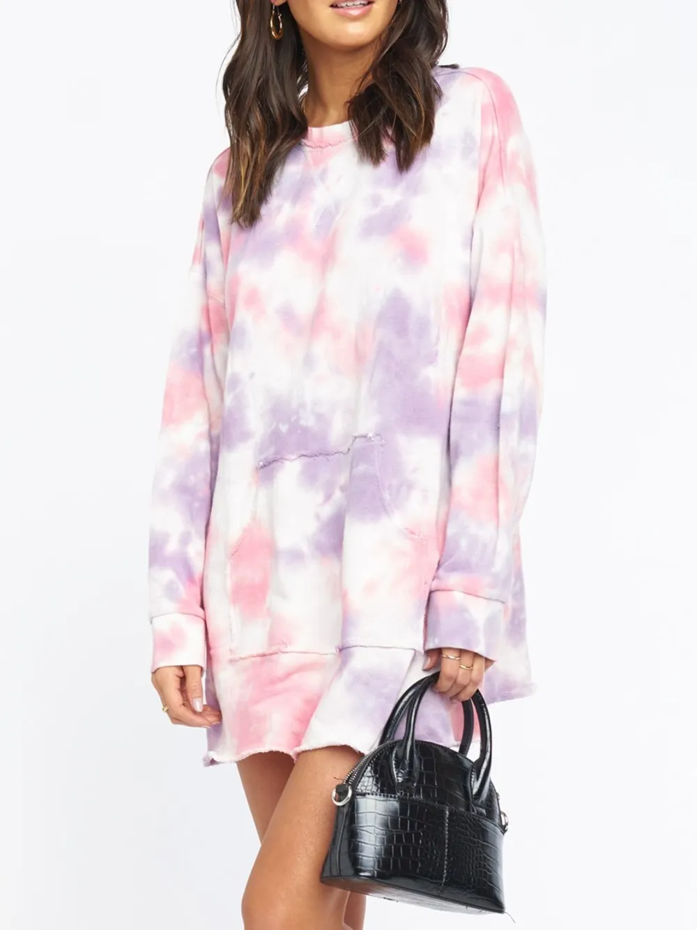 Pocketed Tie-Dye Round Neck Long Sleeve Dress, image 4