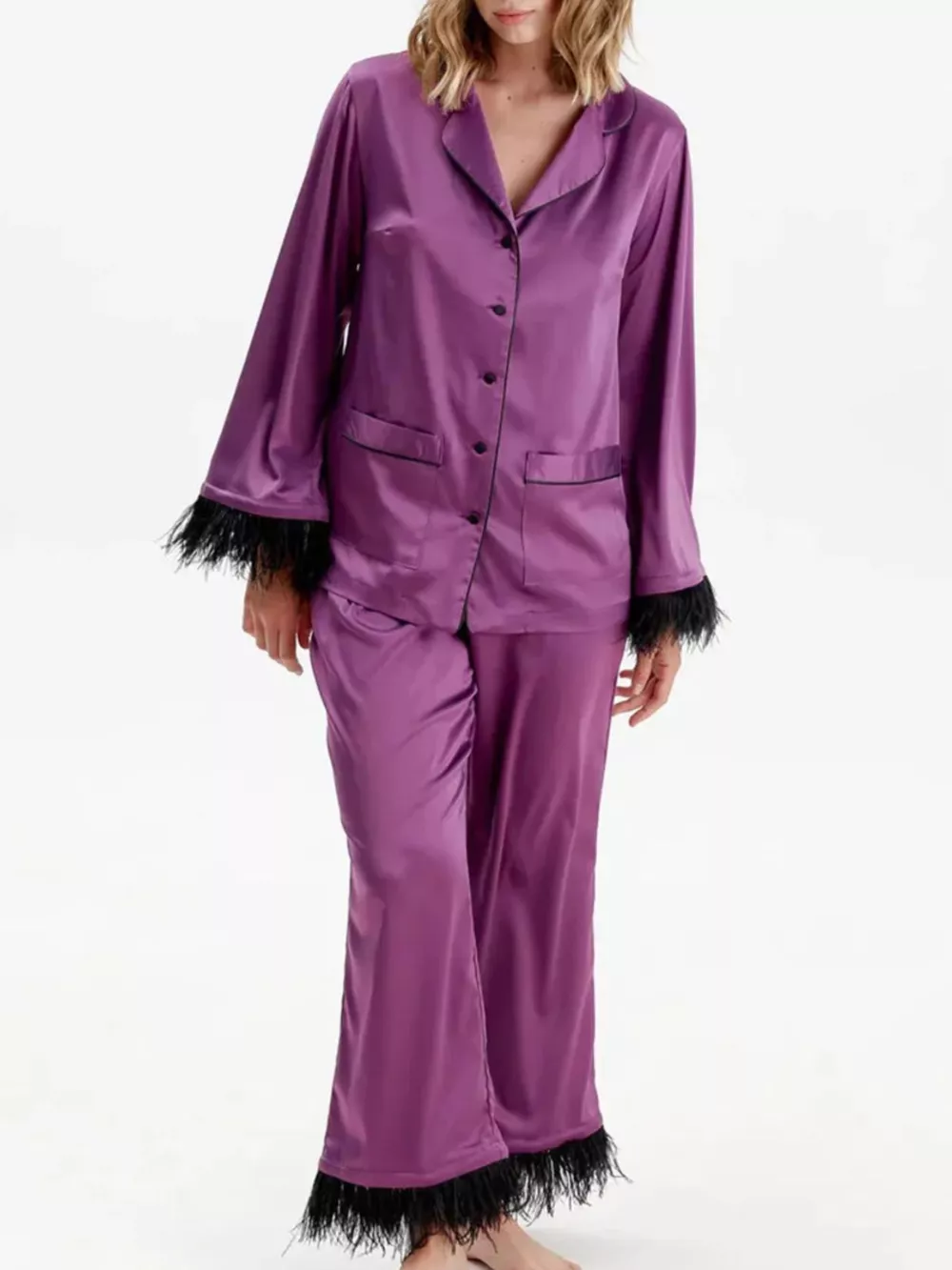 Silky Button Up Top and Pants Lounge Set, image 6