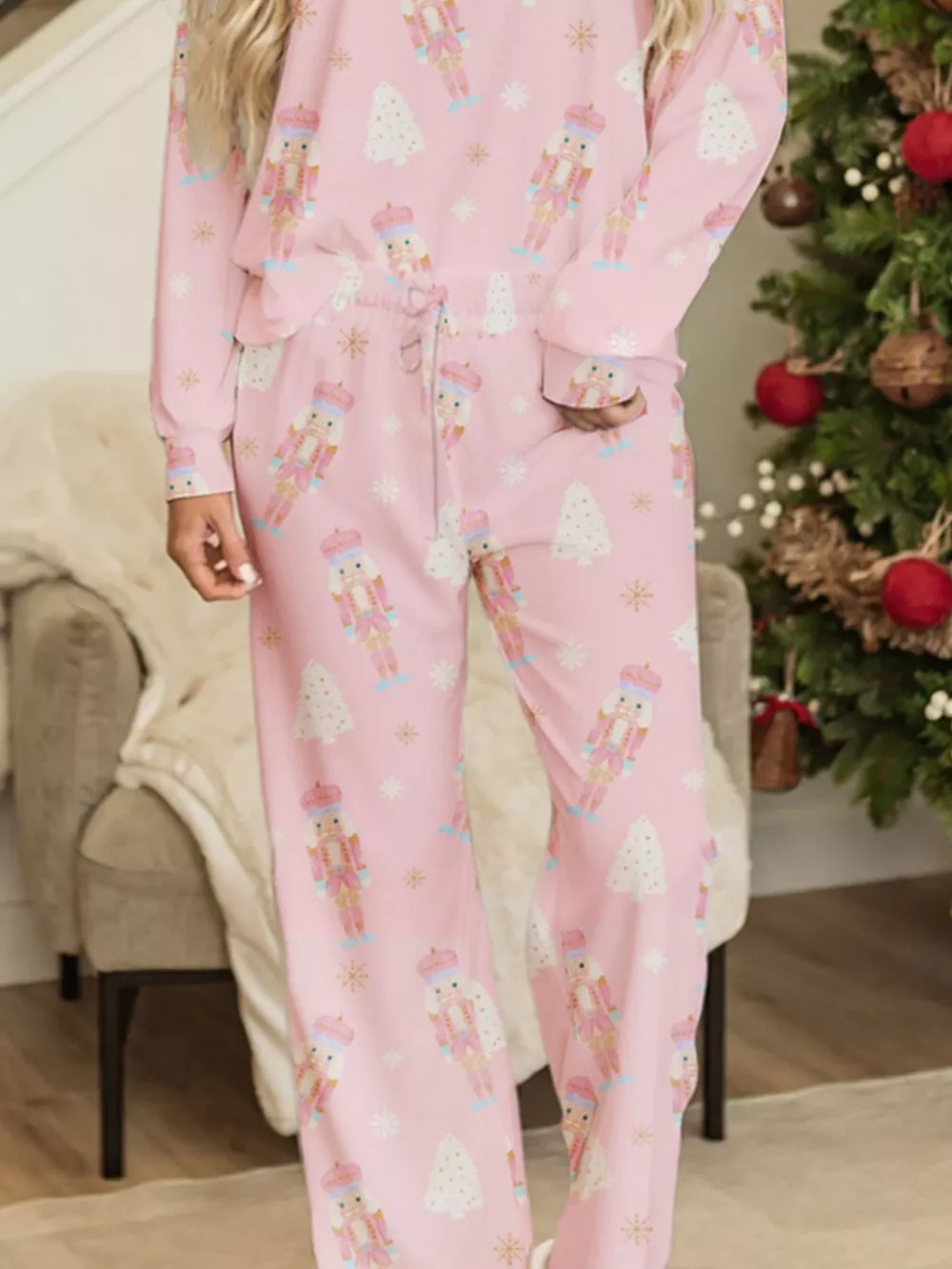 Christmas Tree Nutcracker Print Top and Pants 2pcs Lounge Set, image 2