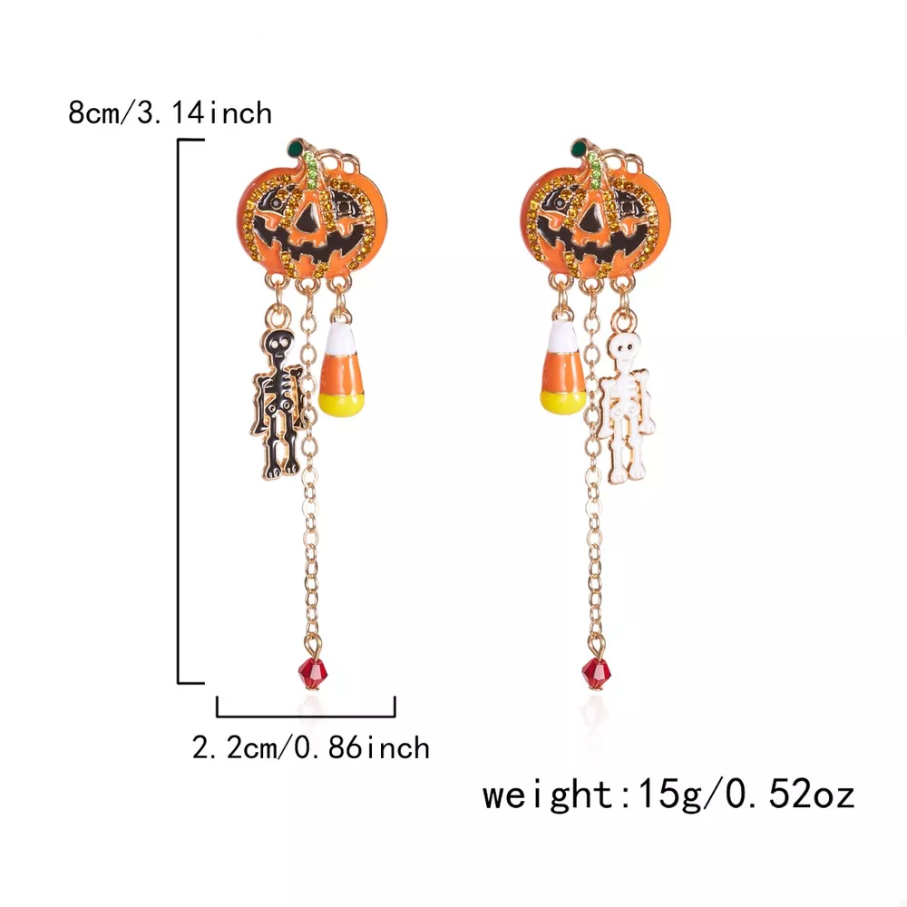 Halloween Pumpkin Drop Chain Earrings, image 7