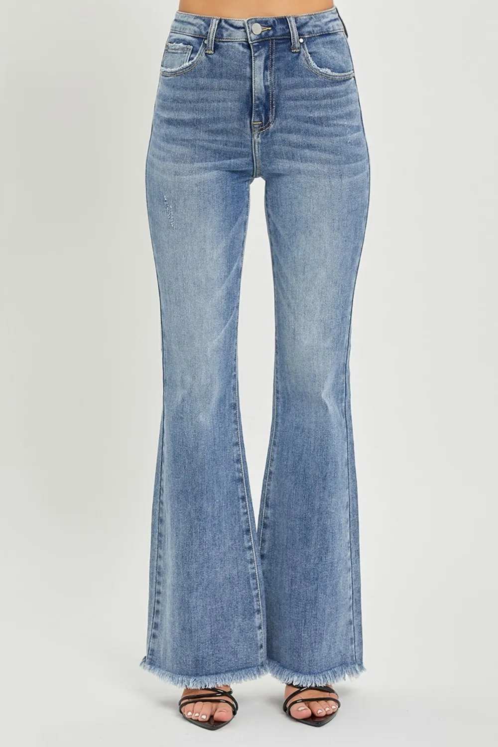 Full Size High Waist Raw Hem Flare Jeans, image 4