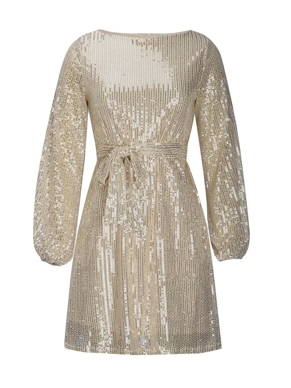 Sequin Tie Waist Long Sleeve Mini Dress, image 6