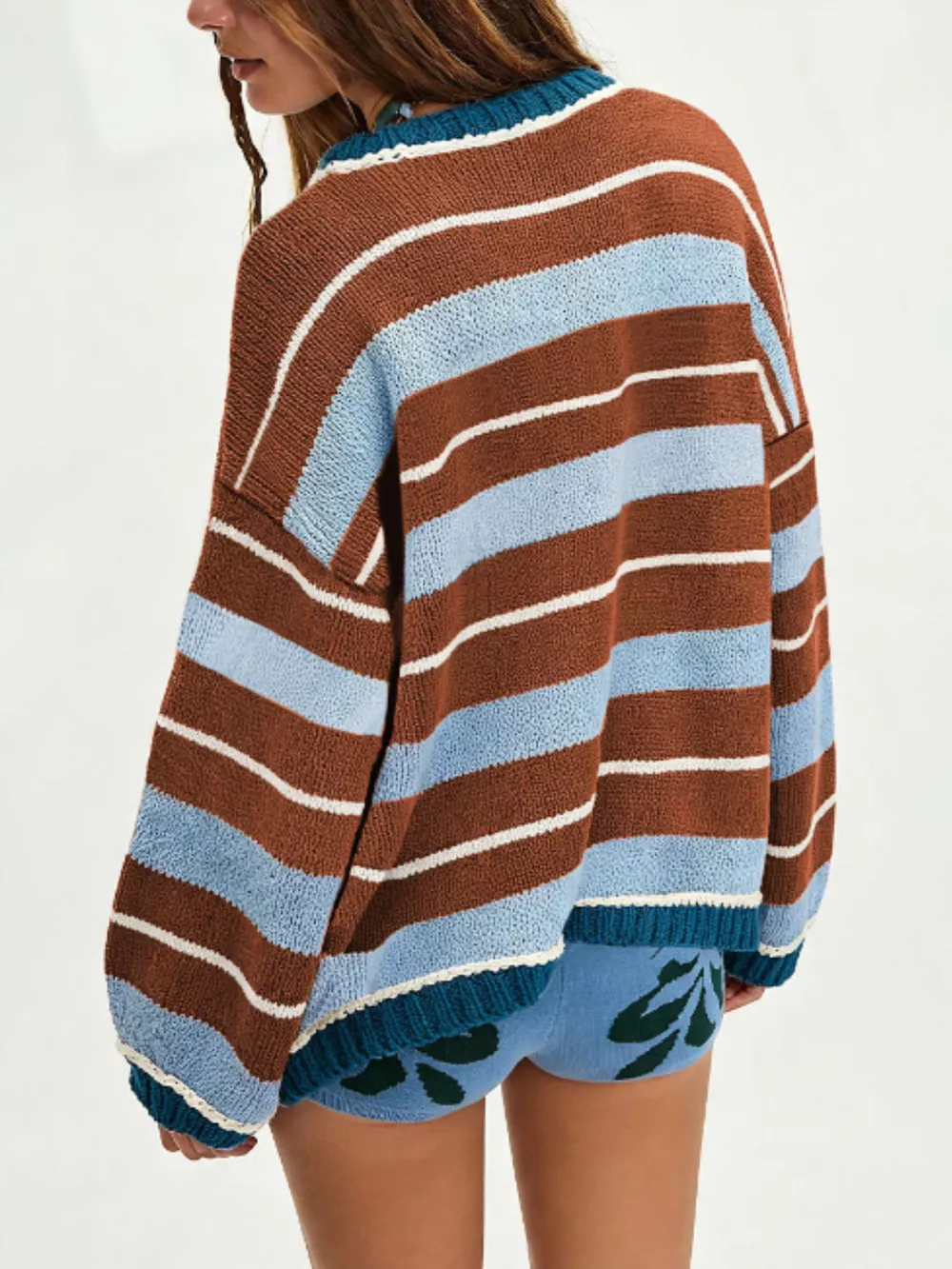 Oversized Striped Crew Neck Sweater, image 2