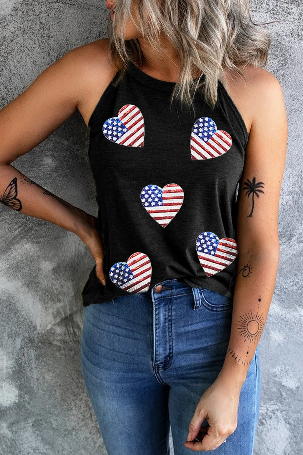 Heart US Flag Round Neck Grecian Neck Tank, image 3