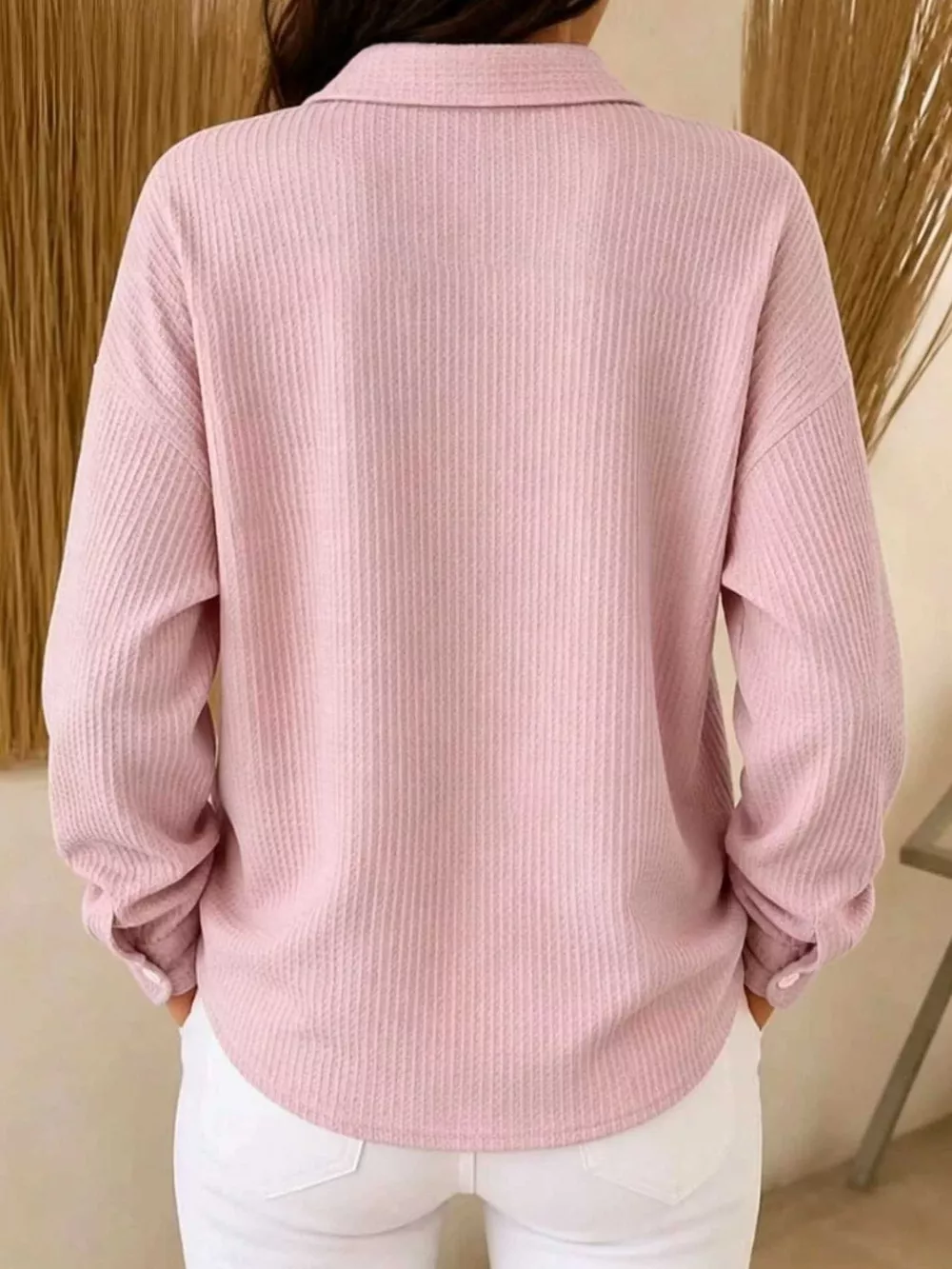 Waffle Knit Snap Down Blouse, image 2