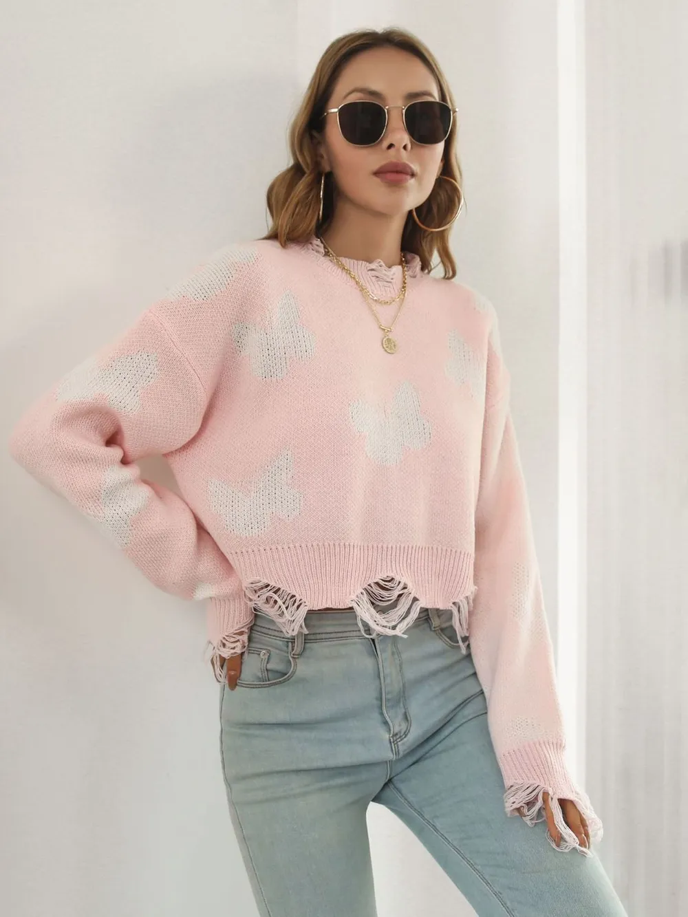 Distressed Butterfly Cropped Sweater, image 18