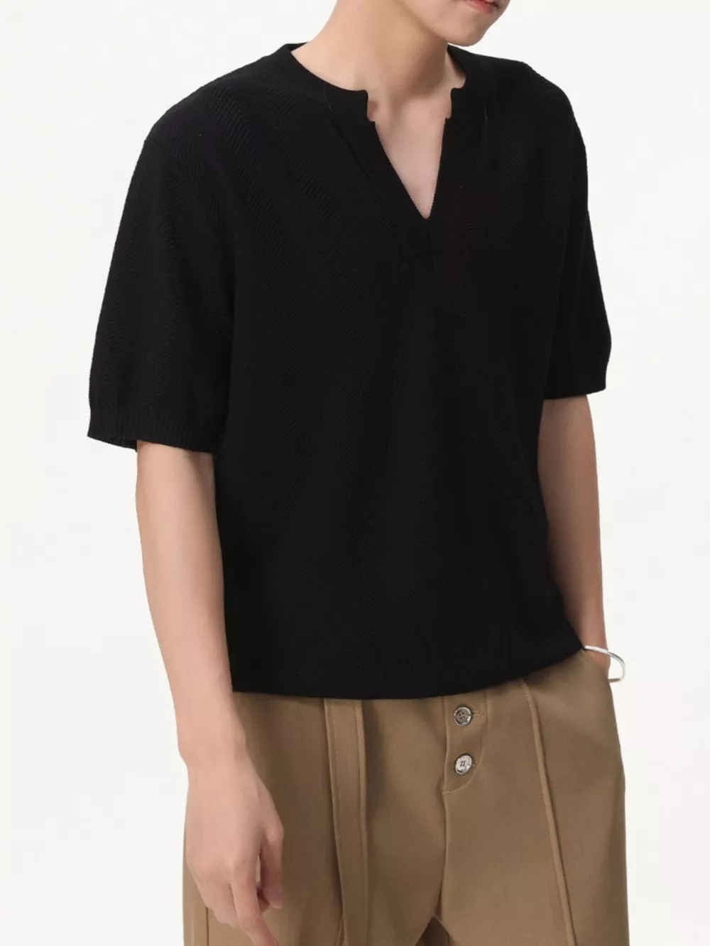 Men's Notched Short Sleeve Knit Top, image 4