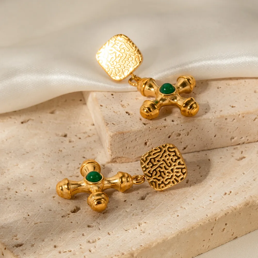 Gold-Plated Stainless Steel Cross Shape Earrings, image 3