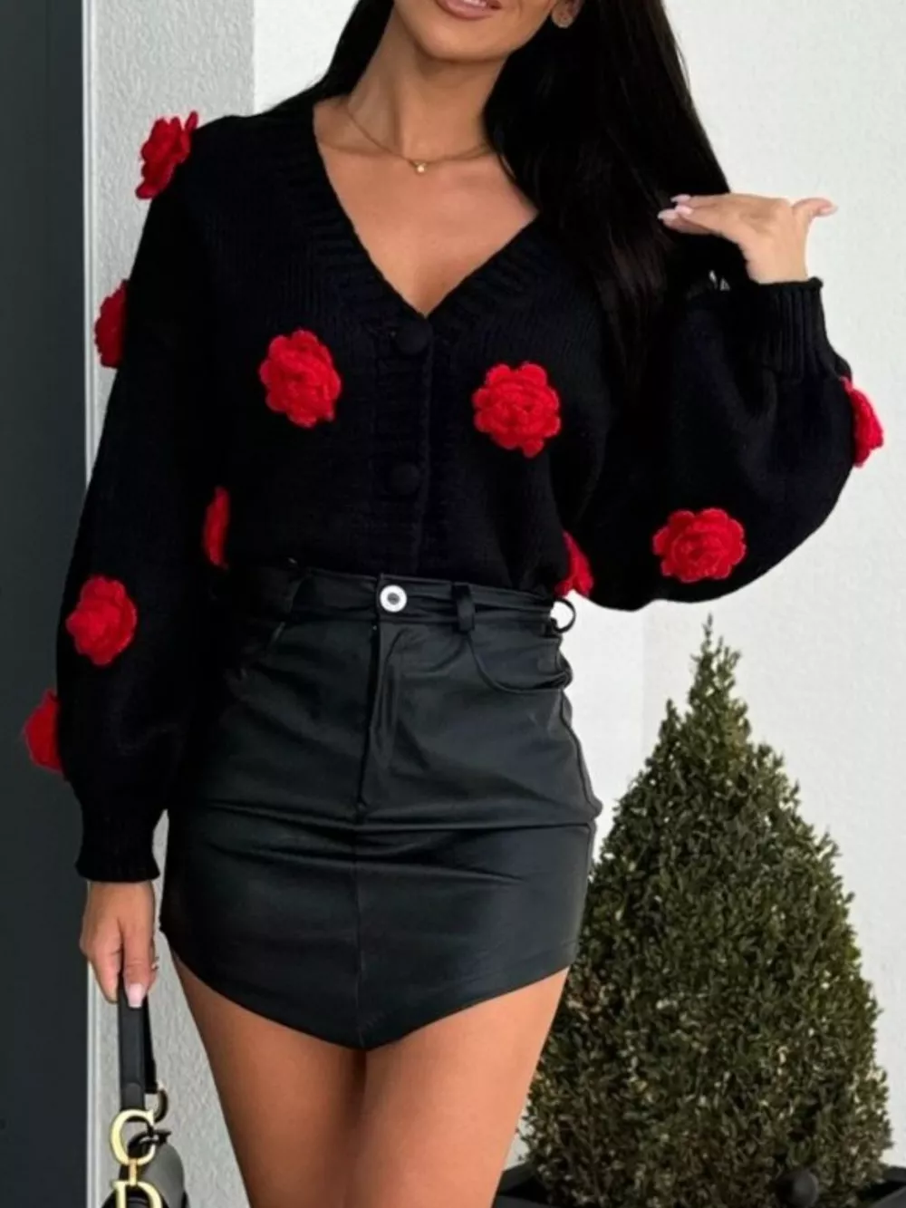 Rose Embellished V-Neck Cardigan, image 9