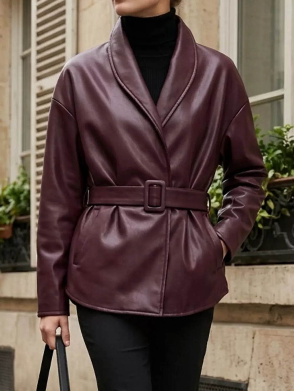 Faux Leather Belted Jacket, image 5
