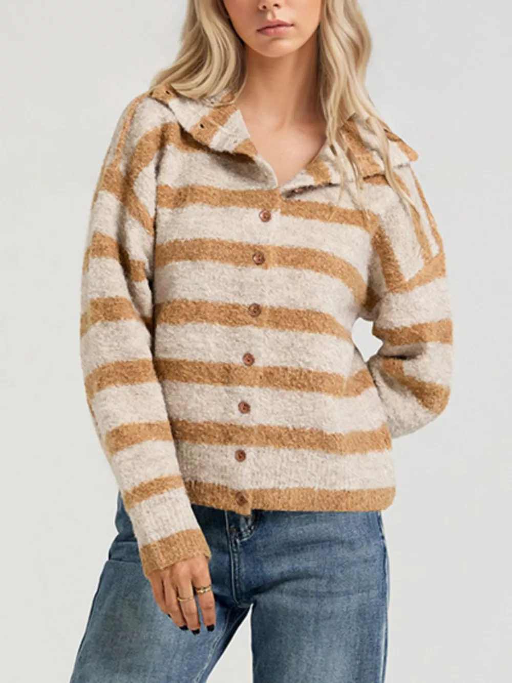 Striped Fuzzy Knit Cardigan