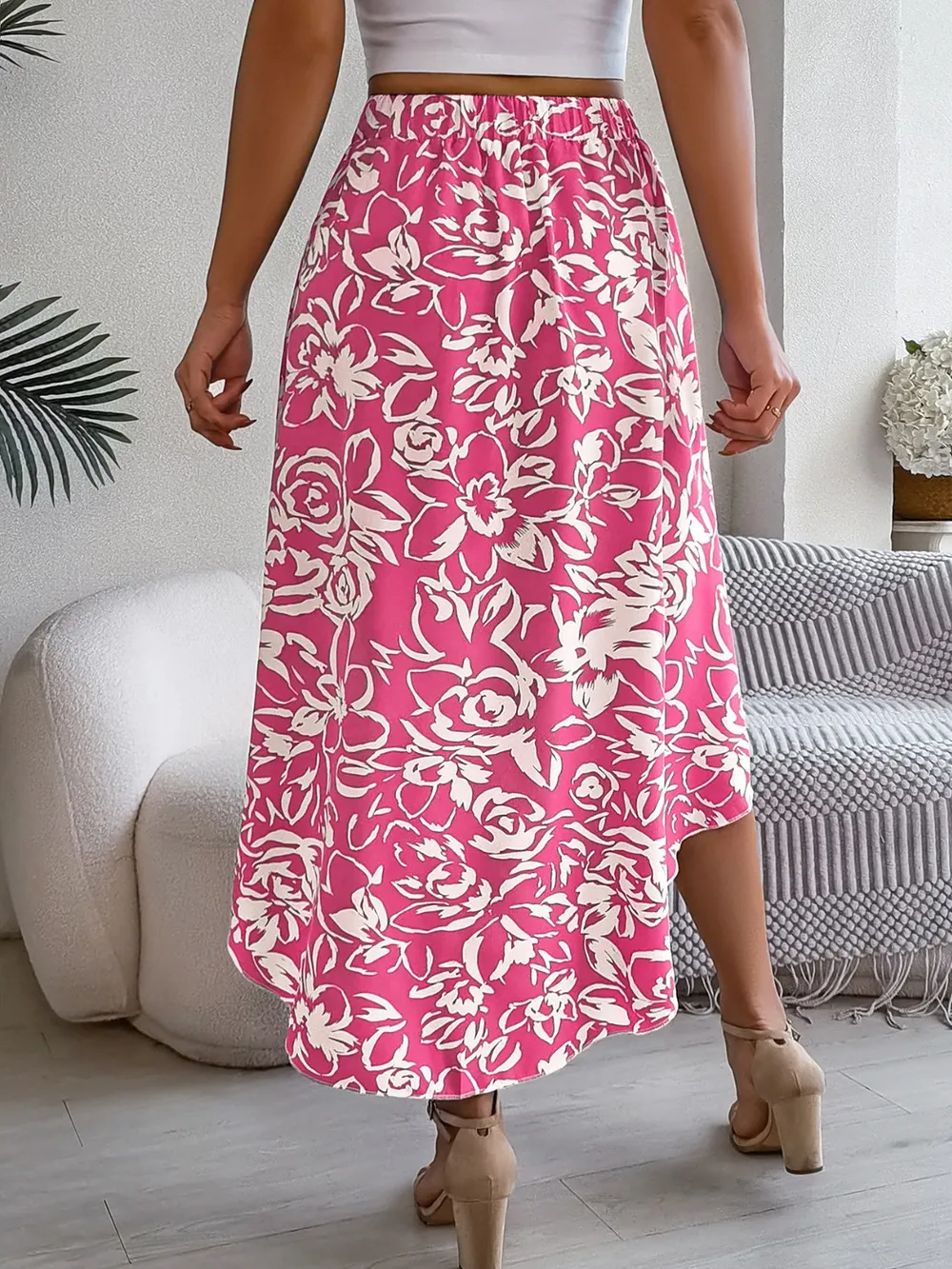 High-Low Printed High Waist Skirt, image 8
