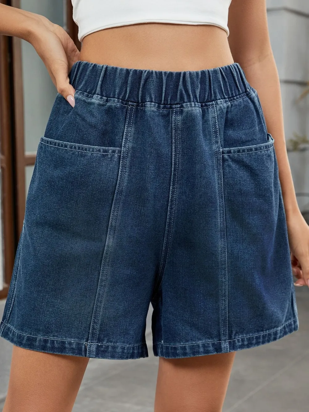 Elastic Waist Denim Shorts, image 5