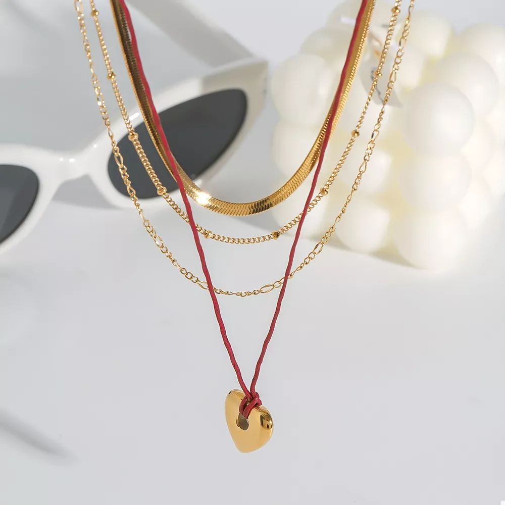 Stainless Steel Four-Layered Heart Necklace, image 6