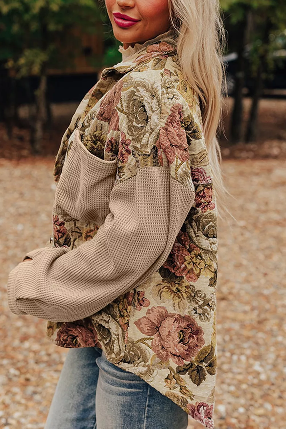 Floral Button Up Long Sleeve Shacket, image 4