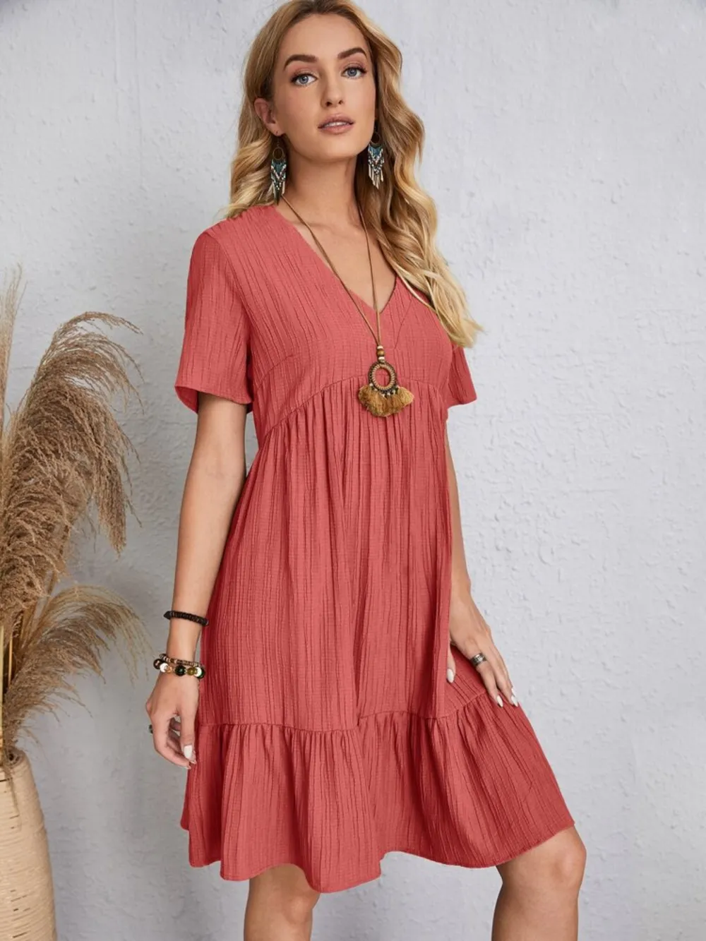 Full Size V-Neck Short Sleeve Dress, image 10