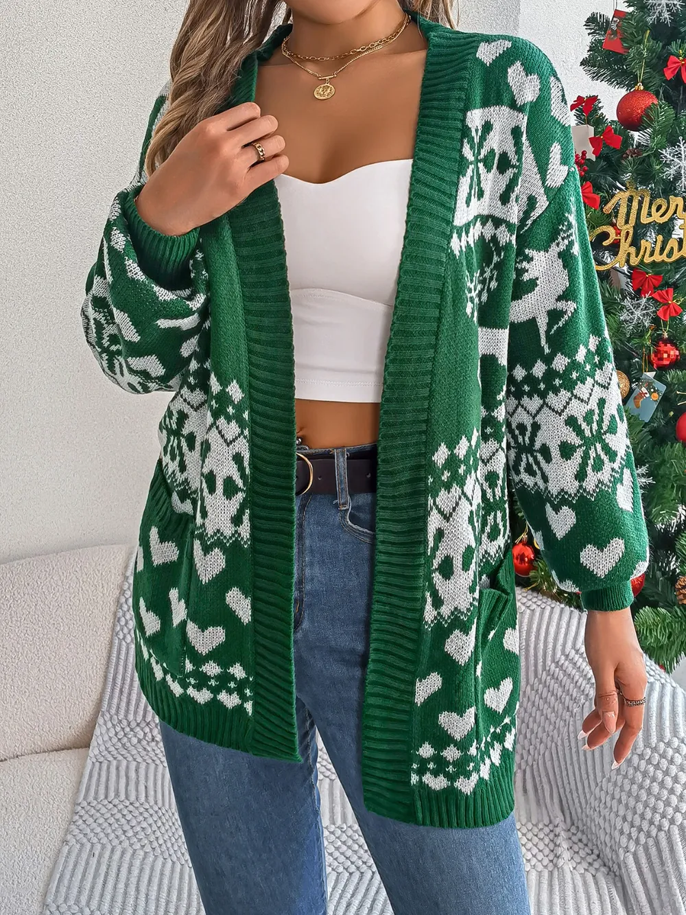 Pocketed Open Front Long Sleeve Cardigan, image 3