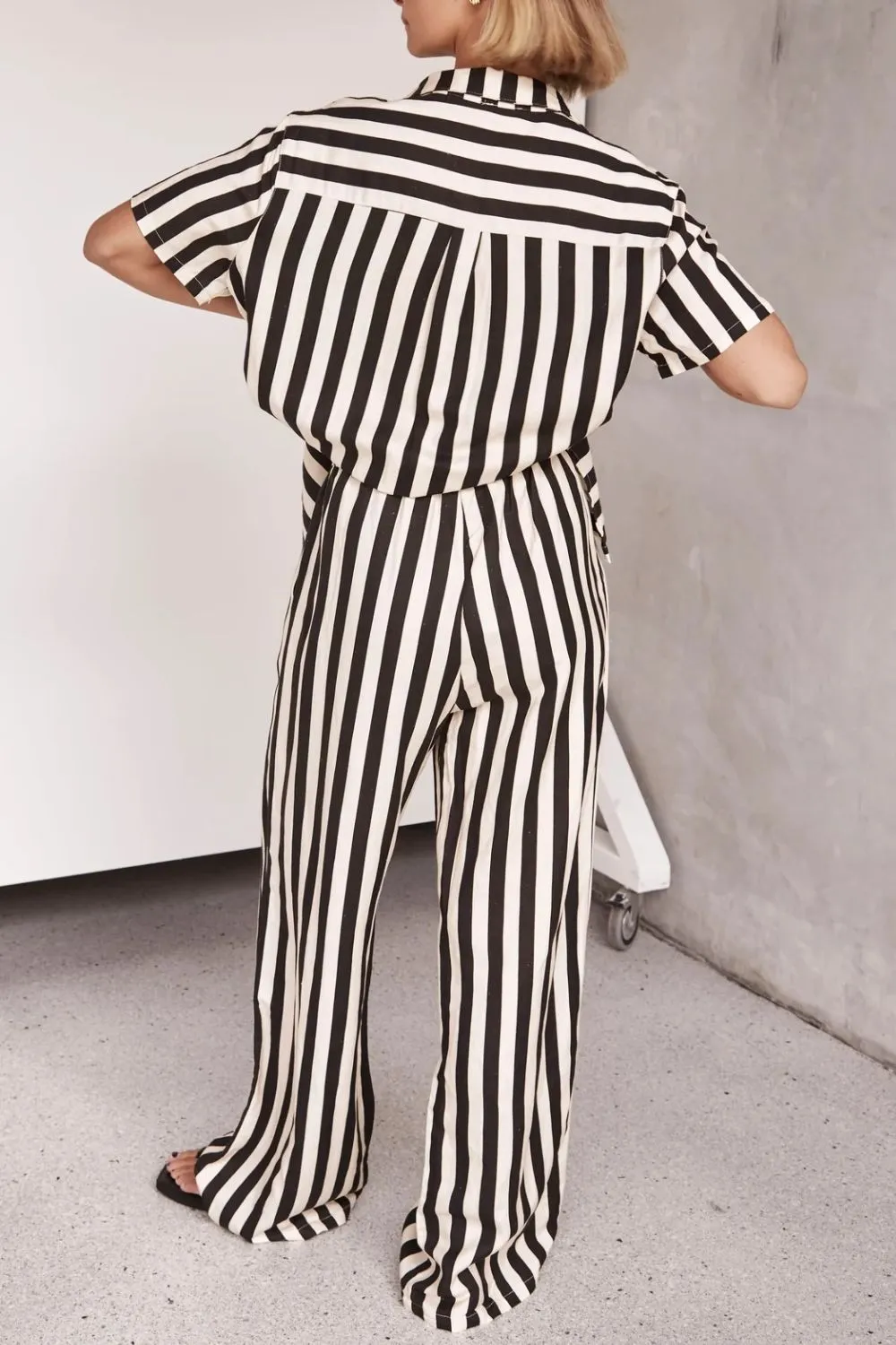 Striped Collared Neck Half Sleeve Top and Pants Set, image 4